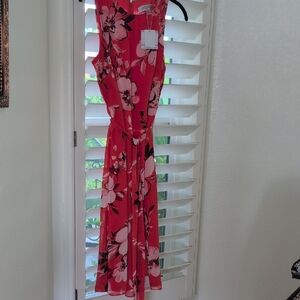 Kasper Red Floral Midi Dress